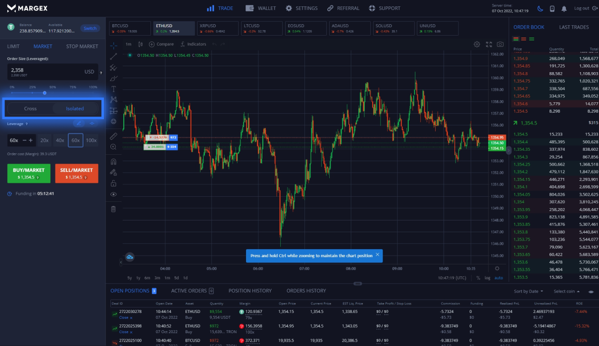 Margex platform interface