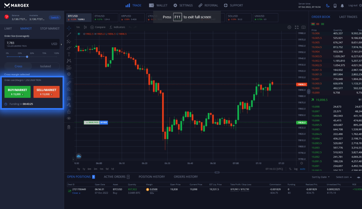 Margex platform interface