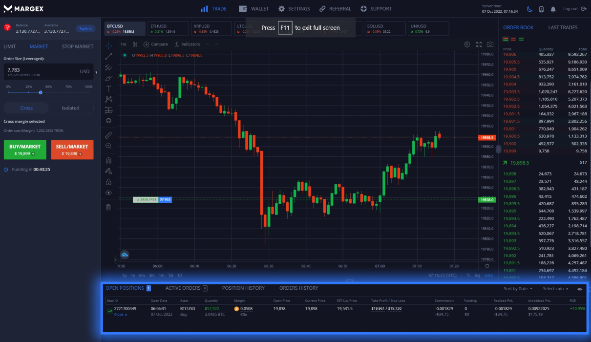 Margex platform interface