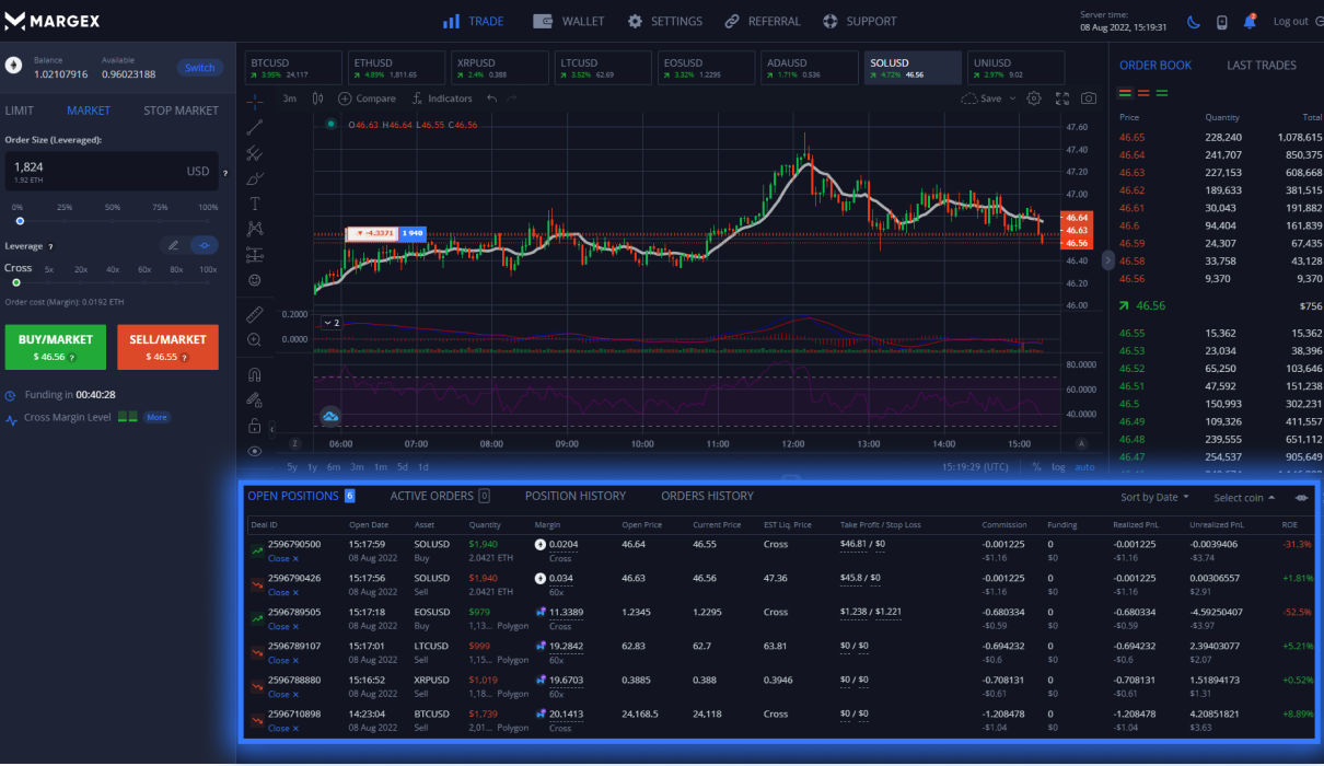 Margex platform interface